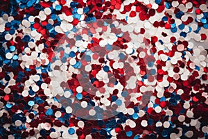 Festive red white and blue 4th July party celebration confetti background. Generative ai