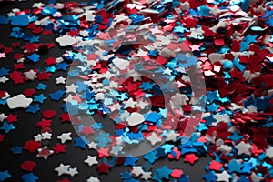 Festive red white and blue 4th July party celebration confetti background. Generative ai