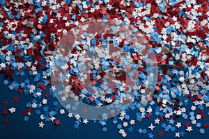 Festive red white and blue 4th July party celebration confetti background. Generative ai