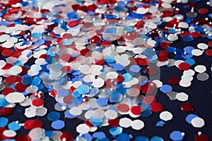 Festive red white and blue 4th July party celebration confetti background. Generative ai