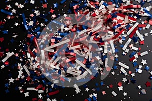 Festive red white and blue 4th July party celebration confetti background. Generative ai