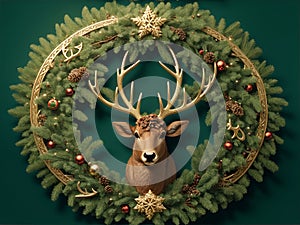 Festive Reindeer Head Wreath. Generated by AI