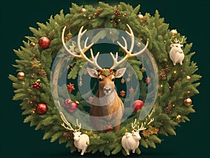 Festive Reindeer Head Wreath. Generated by AI