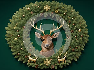 Festive Reindeer Head Wreath. Generated by AI photo