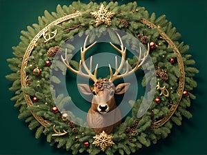 Festive Reindeer Head Wreath. Generated by AI photo