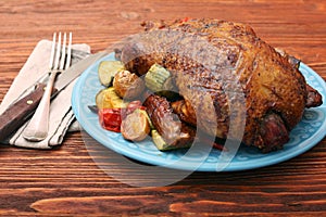 Festive roast duck with vegetables