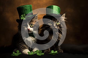 Festive Saint Patrick day cute ginger cats. Generate ai