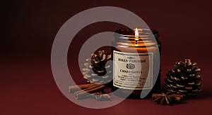 a festive scented candle in a cozy style during evening with soft glow - generated using ai photo