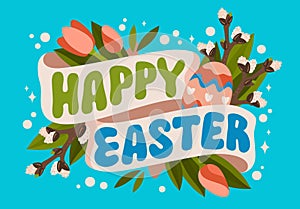 Festive seasonal typography design element, Happy Easter. Easter and Spring greeting quote