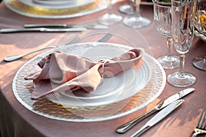 Festive served romantic table napkins tableware