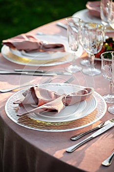 Festive served romantic table napkins tableware