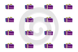 Festive set giftbox couple blue and lilac with gold ribbons pattern on isolated background