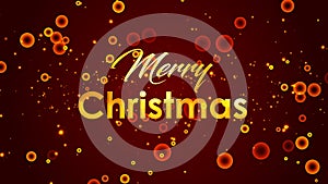 Festive Shiny Gold Metal Merry Christmas Greeting On Red Golden Flying Decorative Sparkle Circles And Shinning Stars