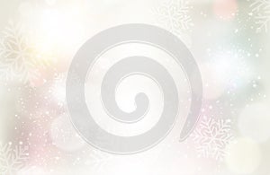 Festive silvery background with light effects and snowflakes