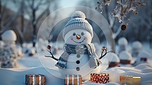 Festive Snowman Wishing Merry Christmas and Happy New Year