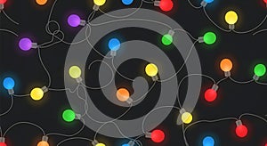 Festive String Lights Seamless Pattern on Black