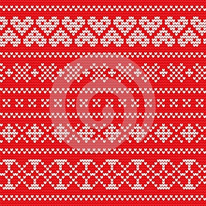 Festive Sweater Fairisle Design. Red Seamless Knitted Pattern. Fair isle seamless pattern. Vintage sweater ornament. Christmas