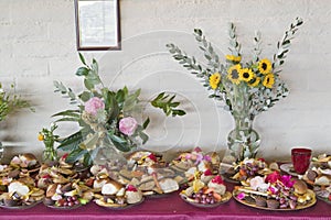 Festive table of blessed food at Amitabha Empowerment Buddhist Ceremony, Meditation Mount in Ojai, CA