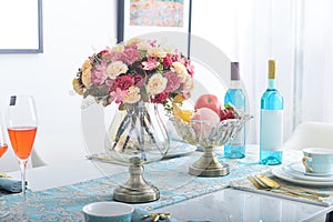 festive table flower bouquet in vase dining room