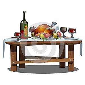 Festive table with food and alcohol