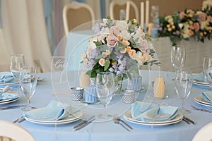 Festive table layout. Wedding decor.