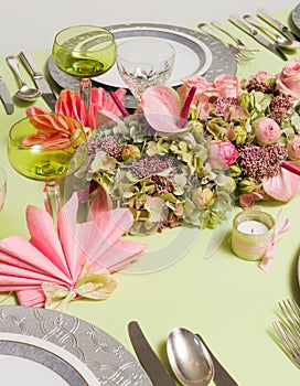 Festive table in pastel colors