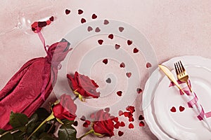 Festive table place setting for Valentines Day