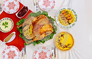 Festive table served for Christmas dinner