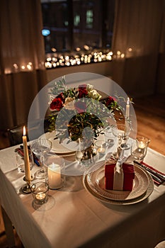 festive table serving at home on valentine's day
