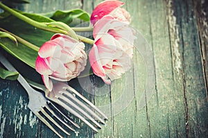 Festive Table Set for Mother`s Day or Birthday.