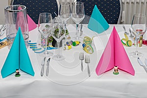 Festive table setting banquet hall
