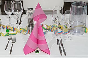 Festive table setting banquet hall