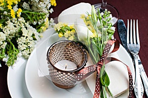 Festive table setting in brown