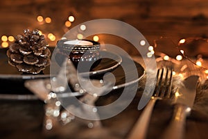 Festive table setting for a christmas dinner