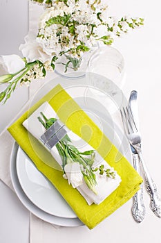 Festive table setting in green