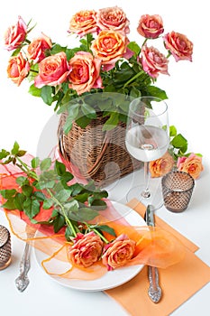 Festive table setting with roses