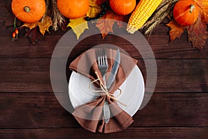 Festive table setting for Thanksgiving. Autumn and harvest concept