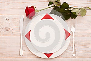 Festive table setting for Valentine Day. Word love. Beautiful