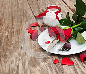 Festive table setting for valentines day