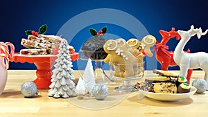 Festive table with traditional English and European style Christmas food