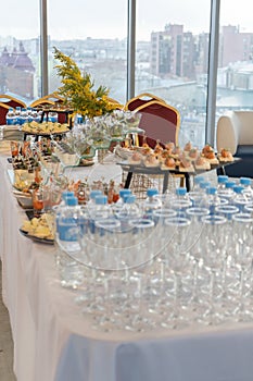 Festive table with a variety of snacks