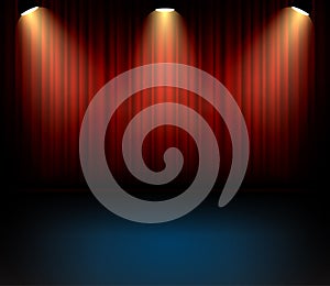 Festive theater curtains backgorund for concert. Stage show entartainment vector backdrop