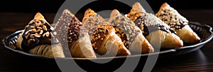 festive treats for Purim, such as triangular pastries filled with sweet