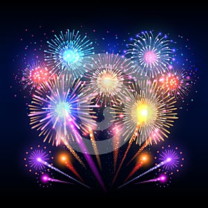 Festive vector background, poster with firework rockets bursting