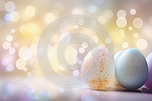 Festive Vibrantly Colored and Intricately Decorated Easter Eggs against a Soft and Vibrant Bokeh Background, Capturing the Joyful