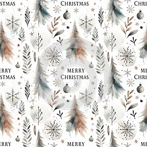 Festive watercolor Christmas pattern in vintage style on white background