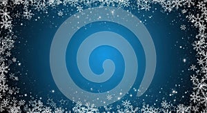 Elegant blue winter background with a festive snowflake frame