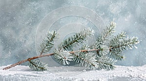 Festive Winter Display: Fir Branches on Snowy Table