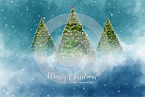 Festive winter landscape christmas trees beautiful holiday card background