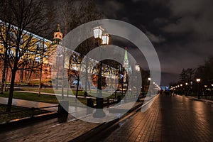 Alexander Garden. Festive winter lighting of the historical center of the Russian capital near Kremlin and Red sqare. photo